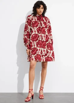Online & Other Stories Tie-Neck Mini Dress Red Florals