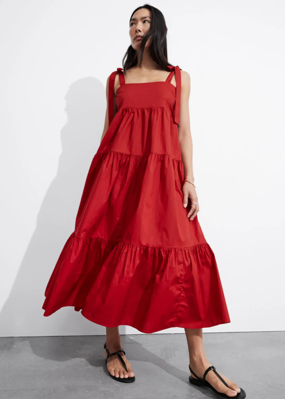 Sale & Other Stories Tiered Tie-Strap Midi Dress