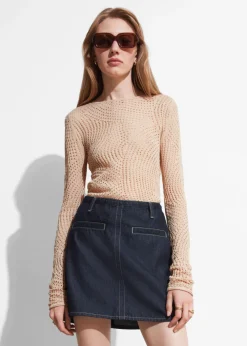 Outlet & Other Stories Topstitched Denim Mini Skirt Dark Blue