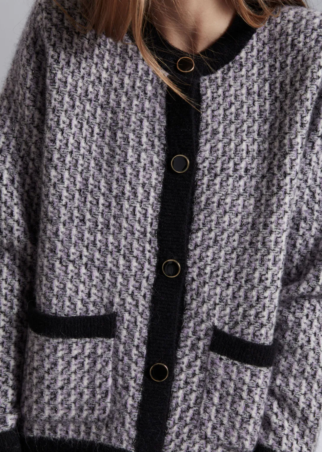 Hot & Other Stories Tweed Cardigan Grey/Black