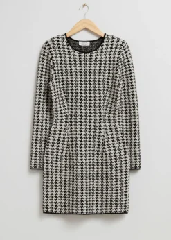 Shop & Other Stories Tweed Mini Dress Black/White Houndstooth