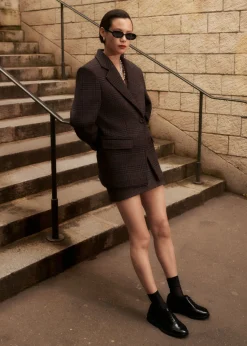 Clearance & Other Stories Tweed Wool-Blend Mini Skirt Brown Checks