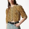 Cheap & Other Stories Velvet Cropped Blouse Animal Print