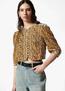 Cheap & Other Stories Velvet Cropped Blouse Animal Print