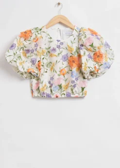 Discount & Other Stories Voluminous Puff Sleeve Embroidered Blouse White Embroidered