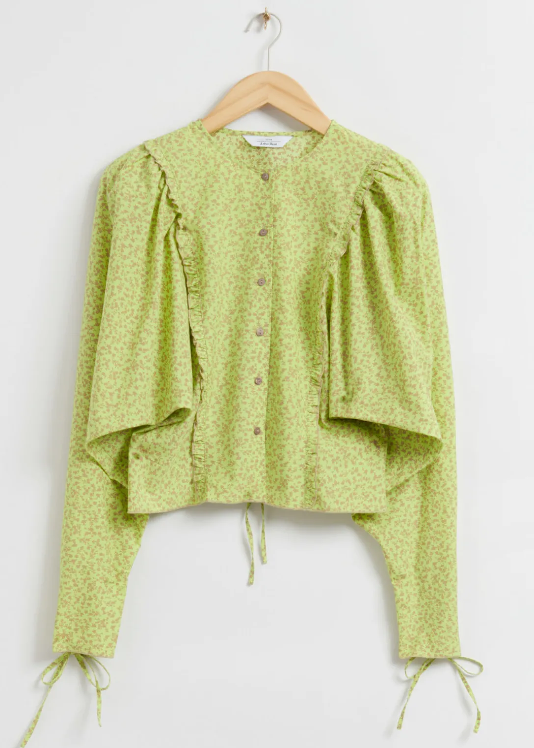 Best & Other Stories Voluminous Sleeve Frilled Blouse Green All Over Print