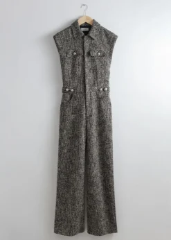 Cheap & Other Stories Wide Sleeveless Tweed Jumpsuit Black Tweed