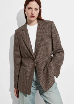 Hot & Other Stories Wool-Blend Blazer Brown Houndstooth